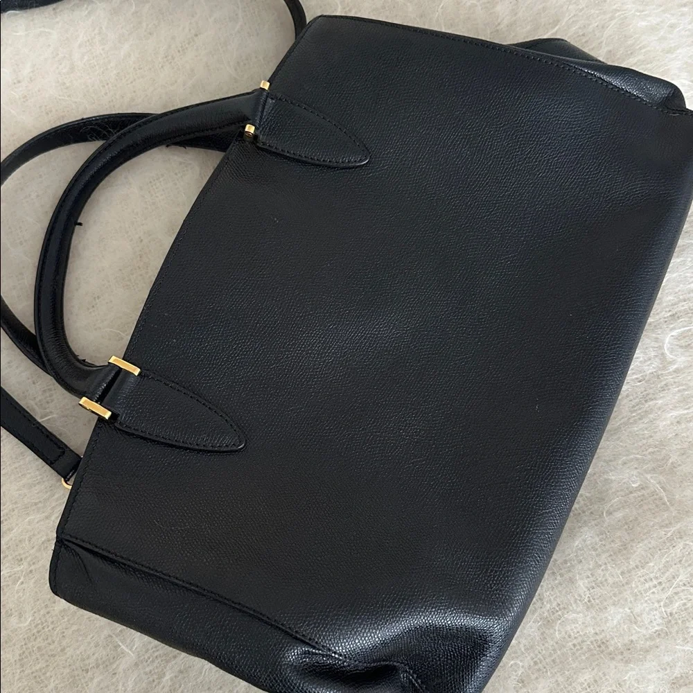 Valextra Black Leather Tote Bag Made in Italy | Structured Minimal Designer Bag - Picture 5 of 14